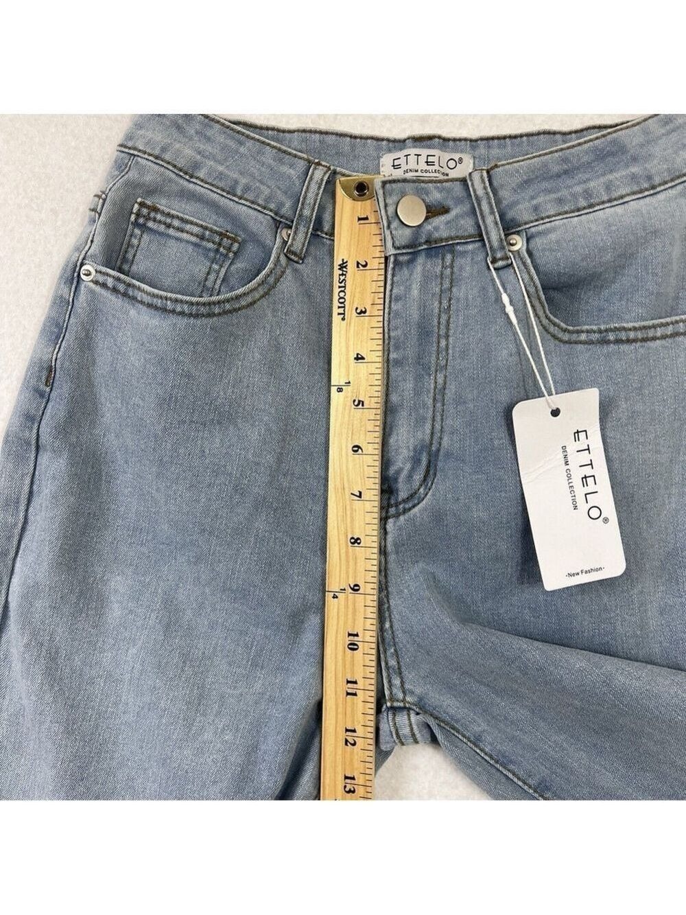 Ettelo Blue Straight Wide Leg High Waisted Jeans Women’s 25x30 Size 6 NWT - Picture 6 of 9